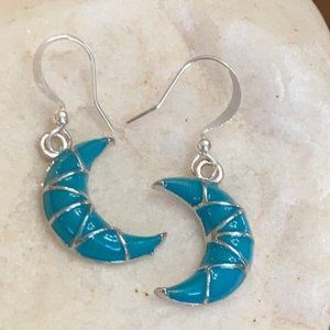 Moon  crescent Turquoise Dangle Earrings